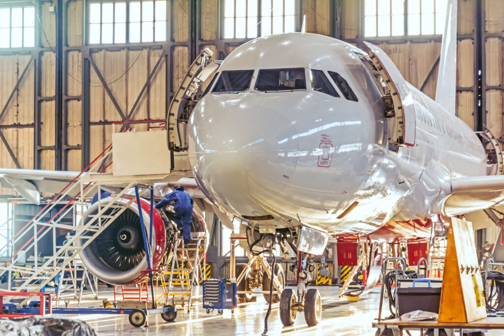 Aviation hangar and repairable passenger aircraft.