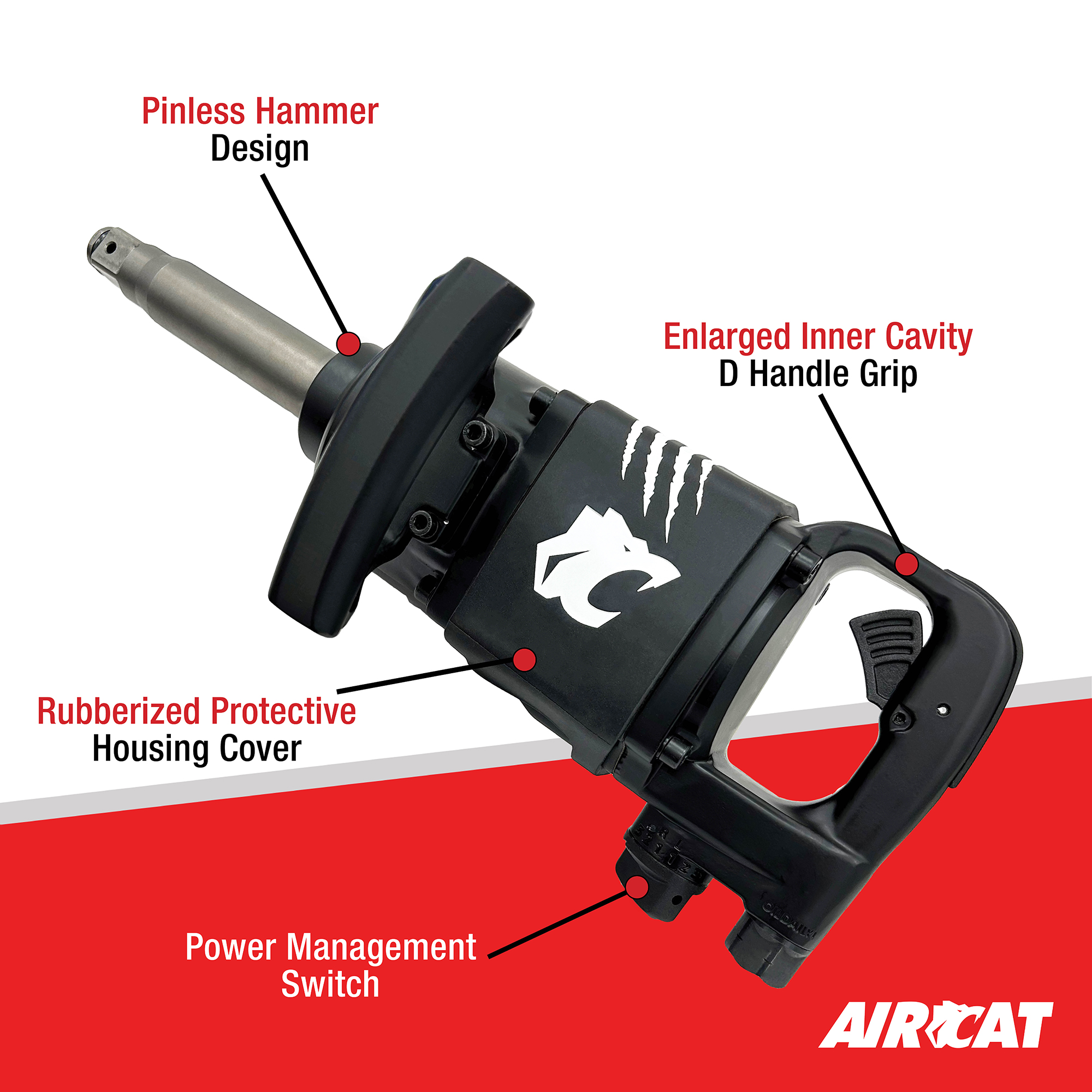 AIRCAT 1" STRAIGHT IMPACT WRENCH WITH 6" EXTENDED ANVIL - Image 2