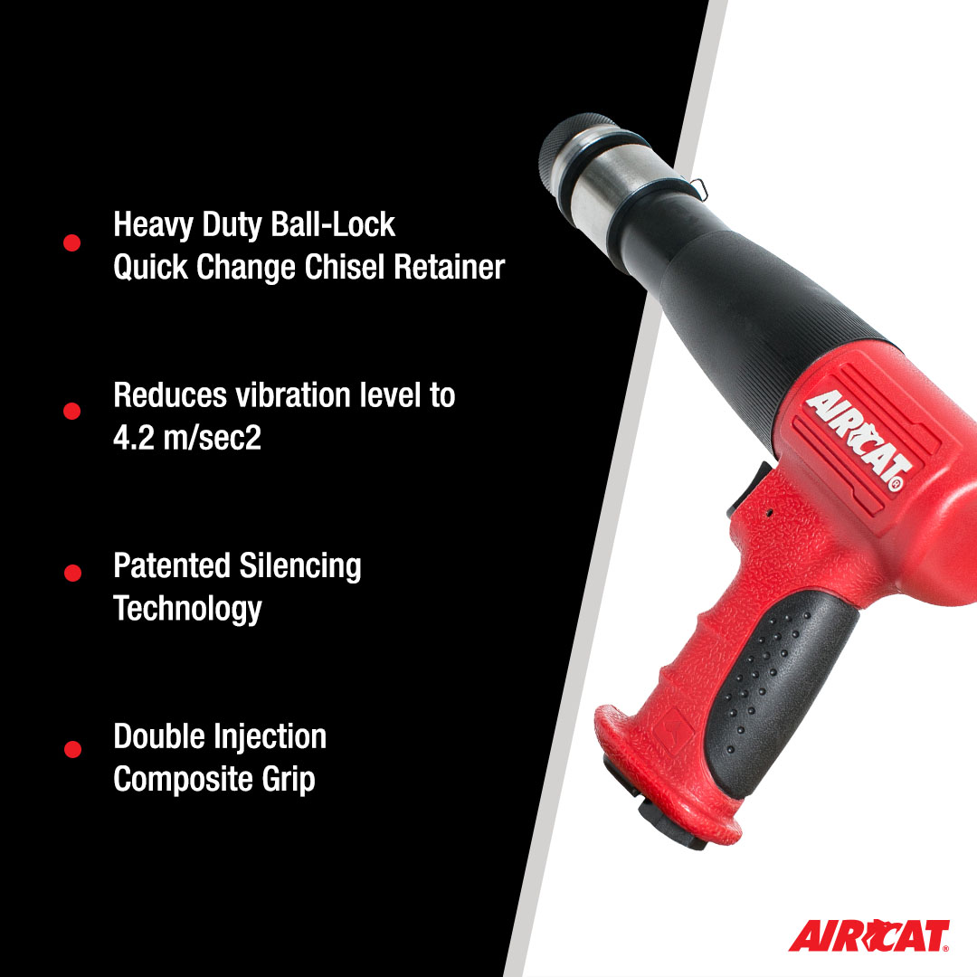 AIRCAT 5200-A-T air hammer with ball-lock chisel retainer, low-vibration design and composite grip