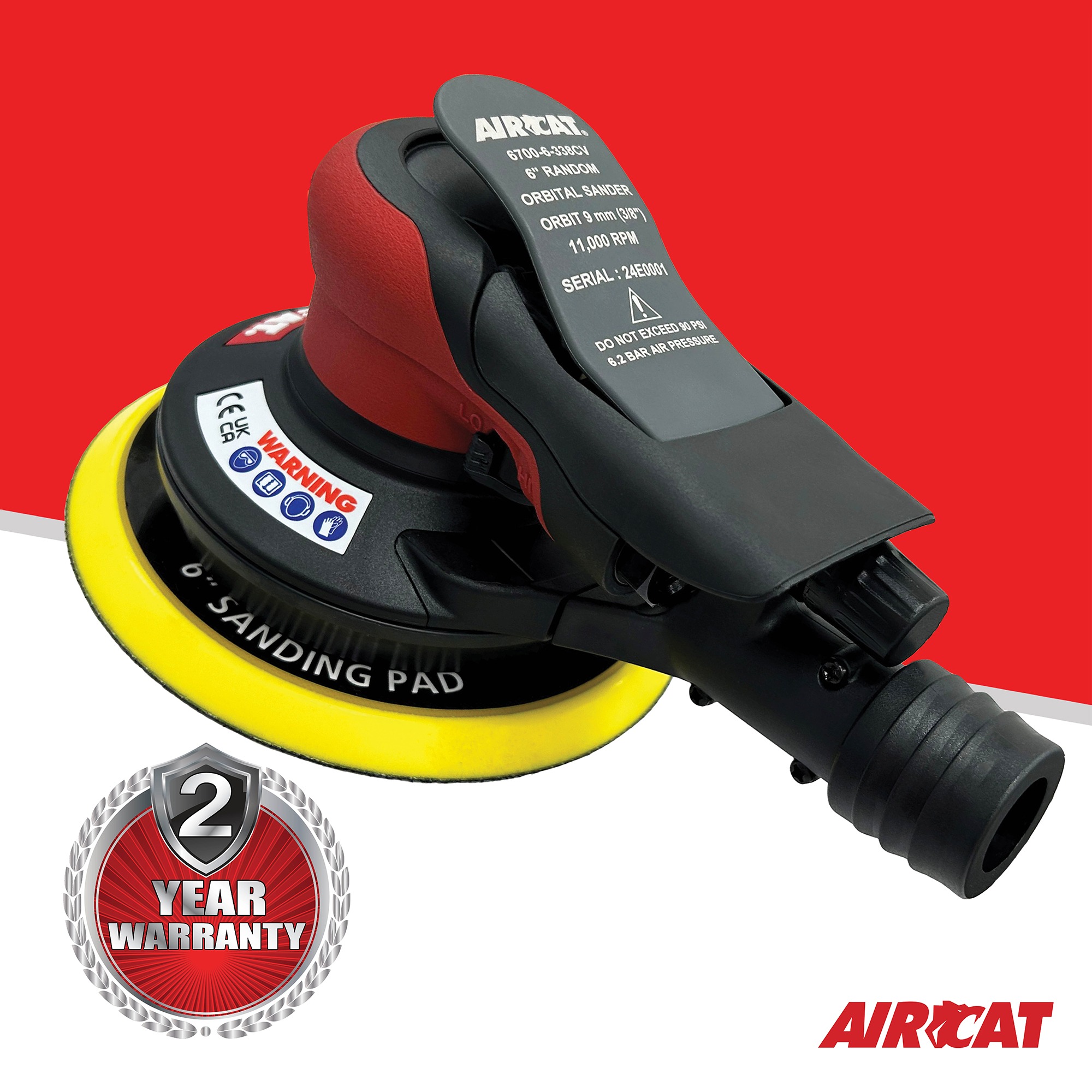 AIRCAT 6700-6-338CV vacuum-ready random orbital sander with two-year warranty