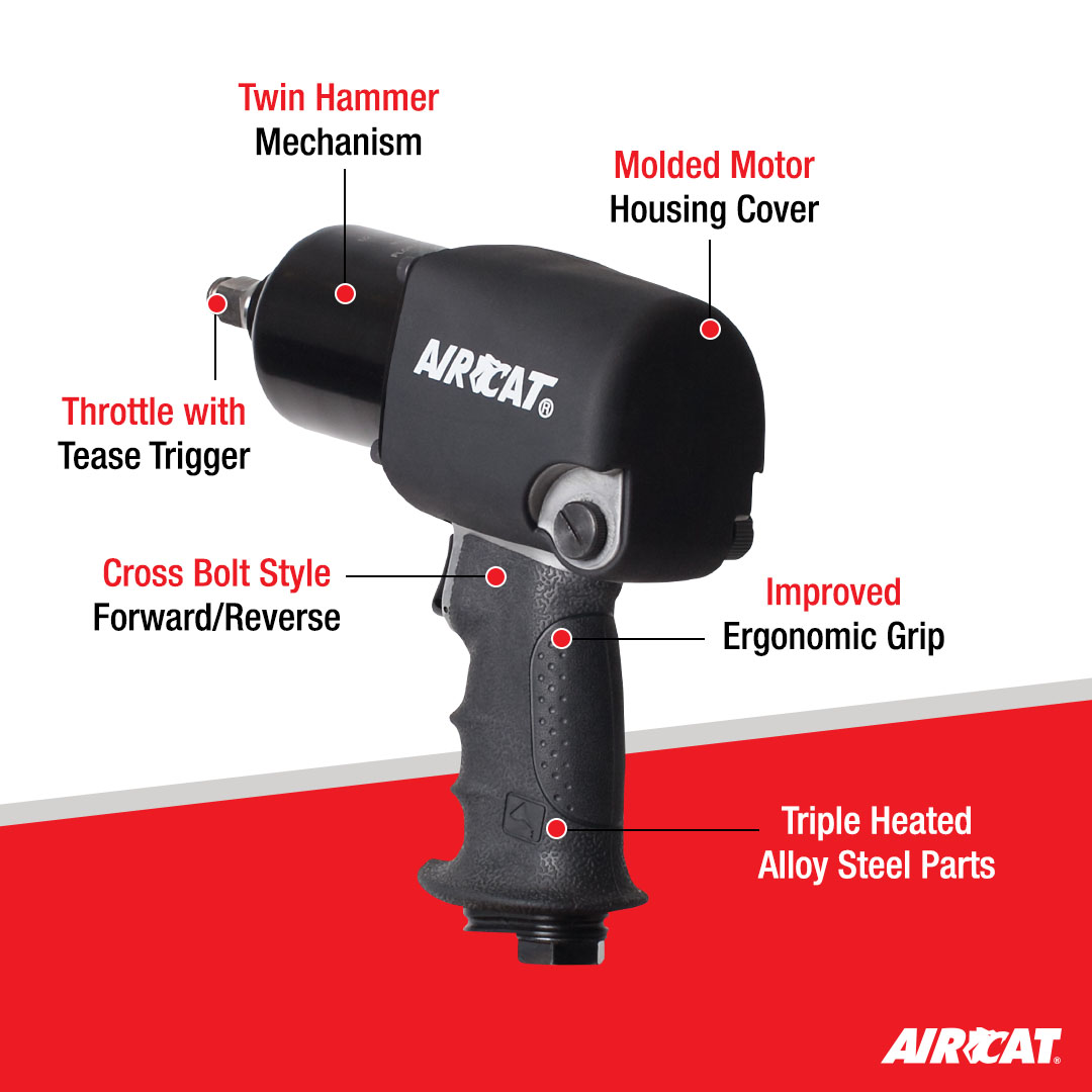 AIRCAT 1/2" HIGH AIR PRESSURE IMPACT WRENCHWITH 2" EXTENDED ANVIL - Image 2