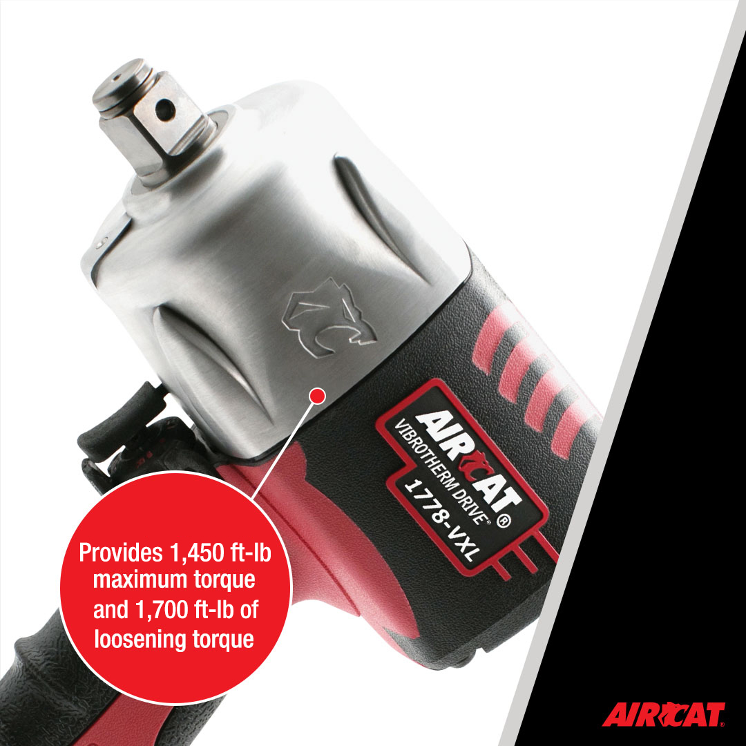 AIRCAT 1778-VXL provides 1,450 ft-lbs maximum torque and 1,700 ft-lbs loosening torque
